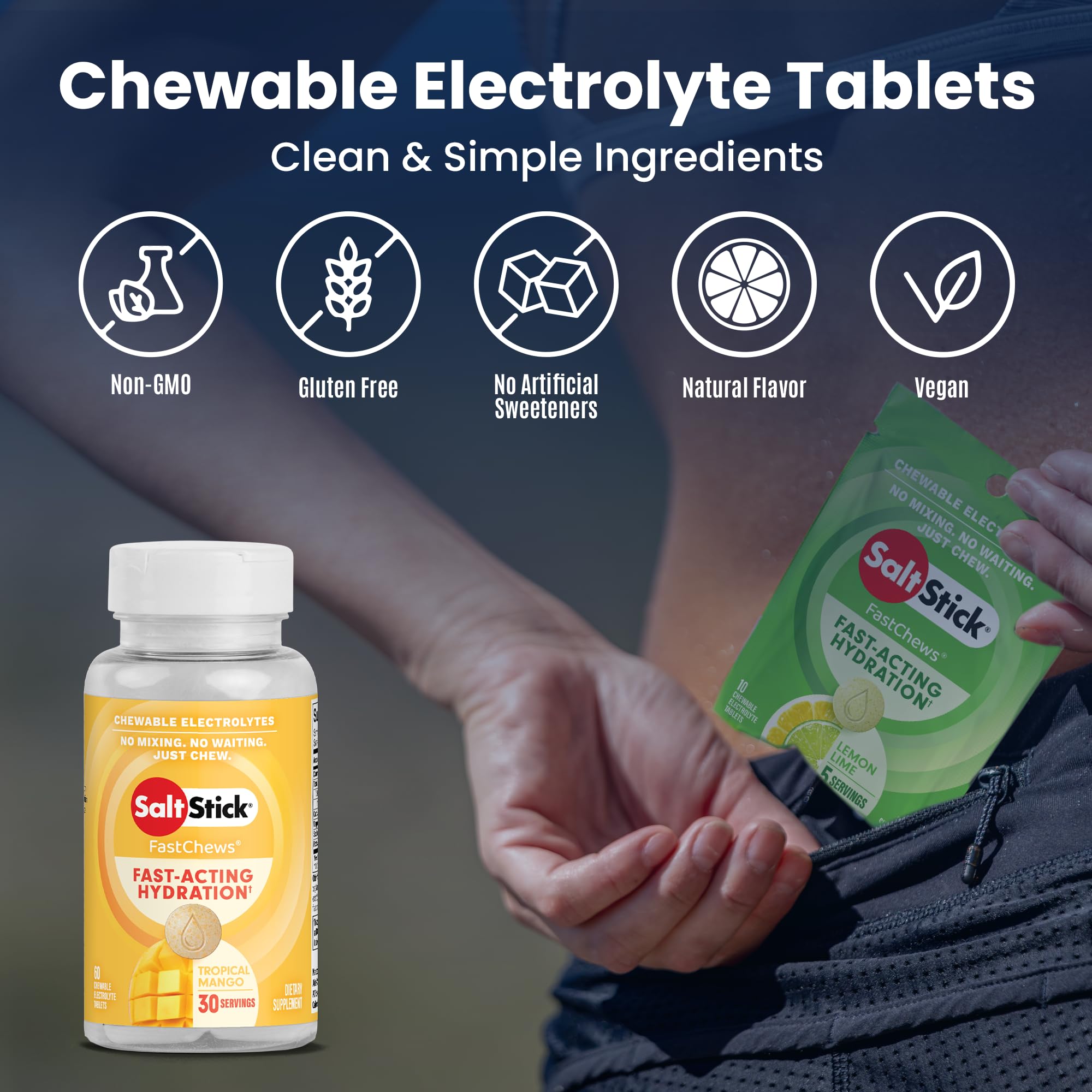 SaltStick FastChews lemon-lime flavor pack for steady hydration during runs
