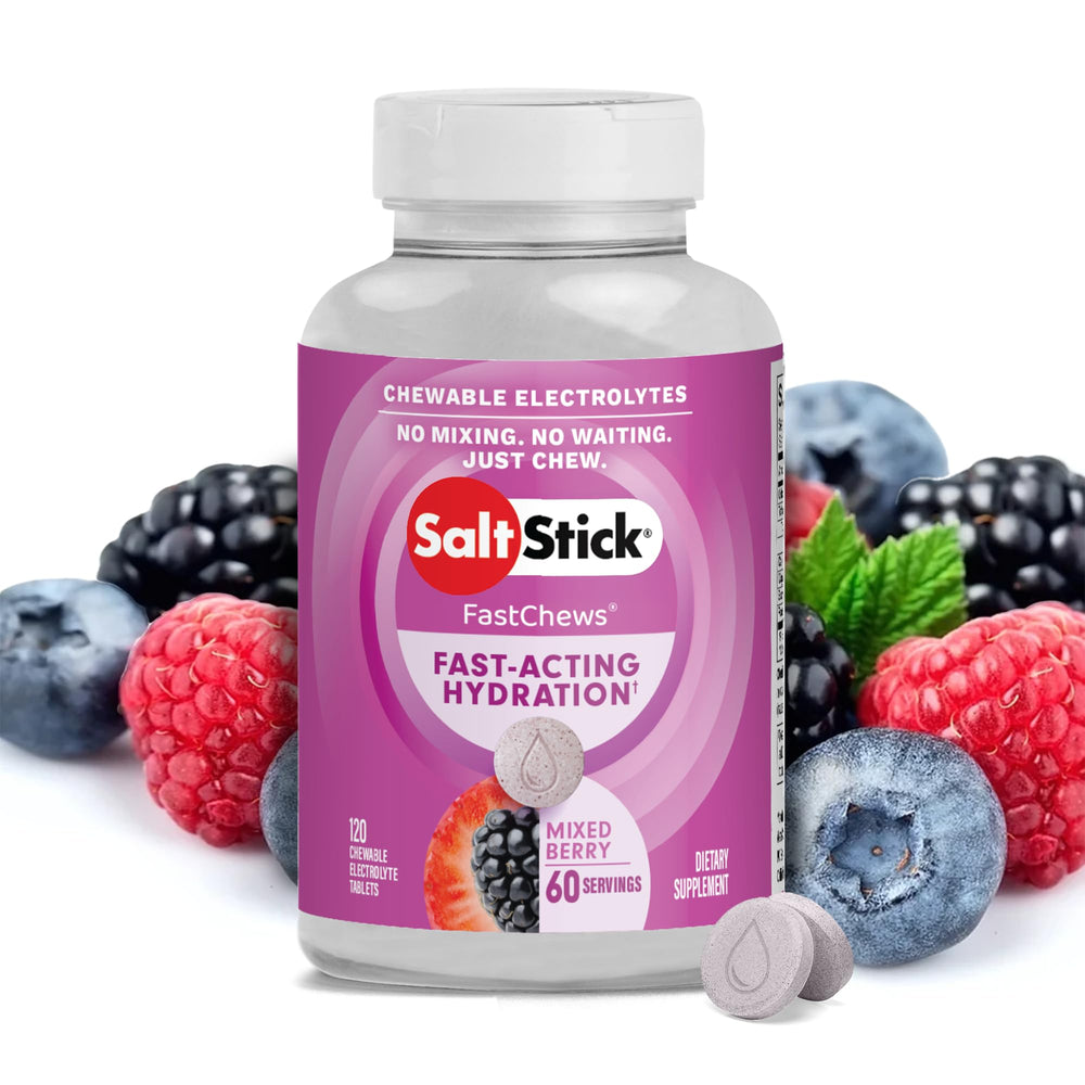 SaltStick Electrolyte FastChews mixed berry pack ready for runners.