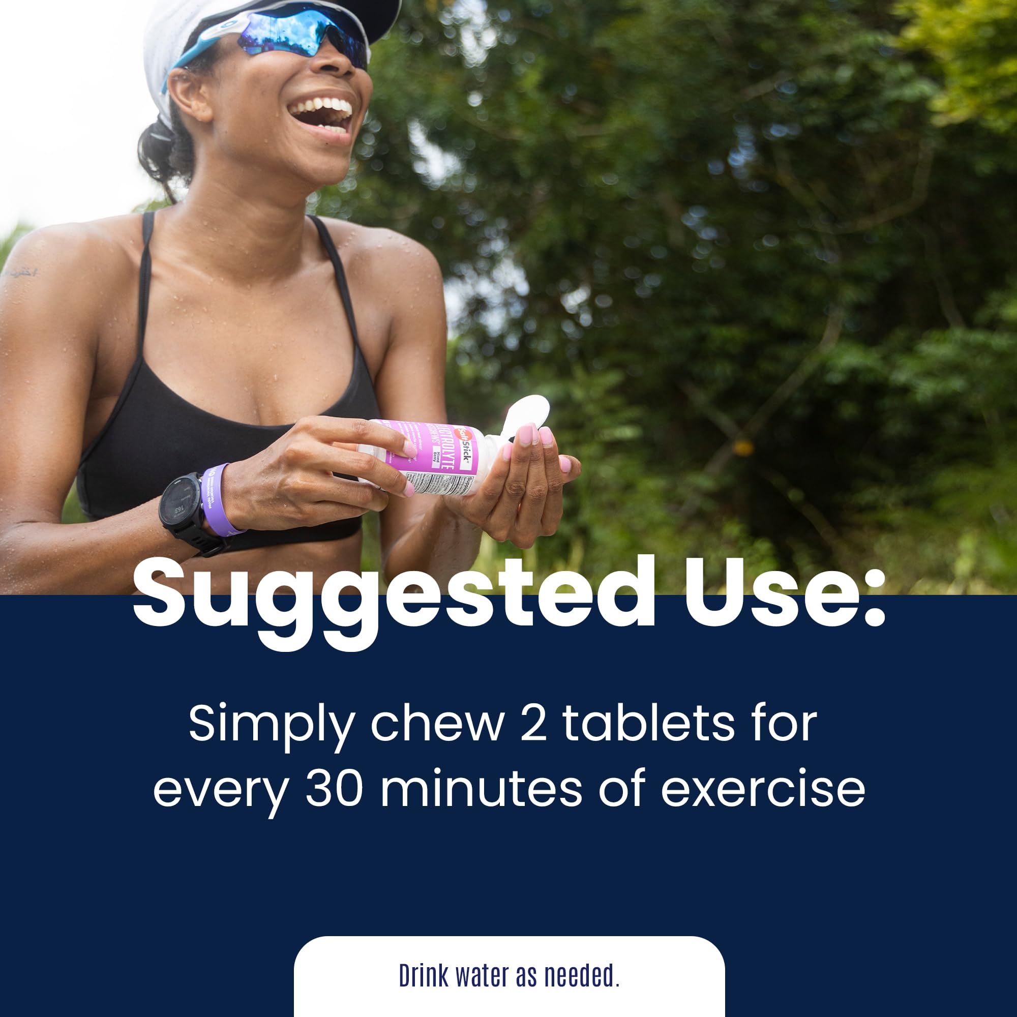 SaltStick FastChews close-up shows orange chewable tablets for on-the-go hydration.