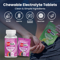 SaltStick FastChews package outdoors, travel-friendly electrolyte chews.