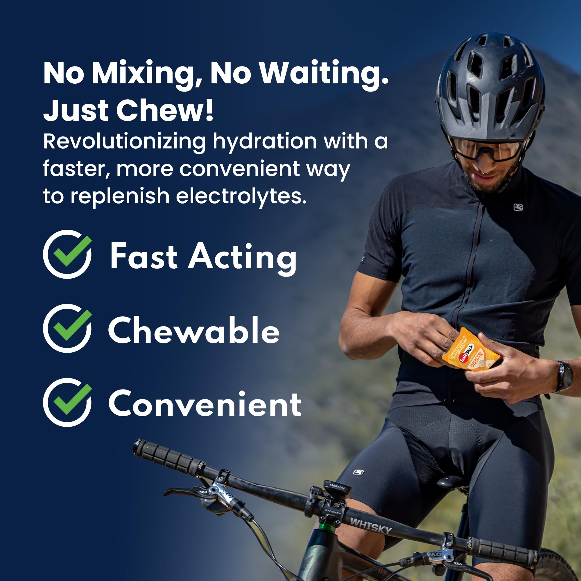 SaltStick FastChews tablets poured into hand mid-workout.