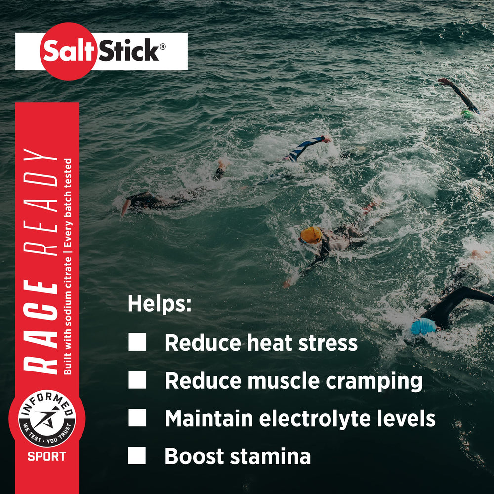 SaltStick Race Ready caps plus bottle in elite training setup.