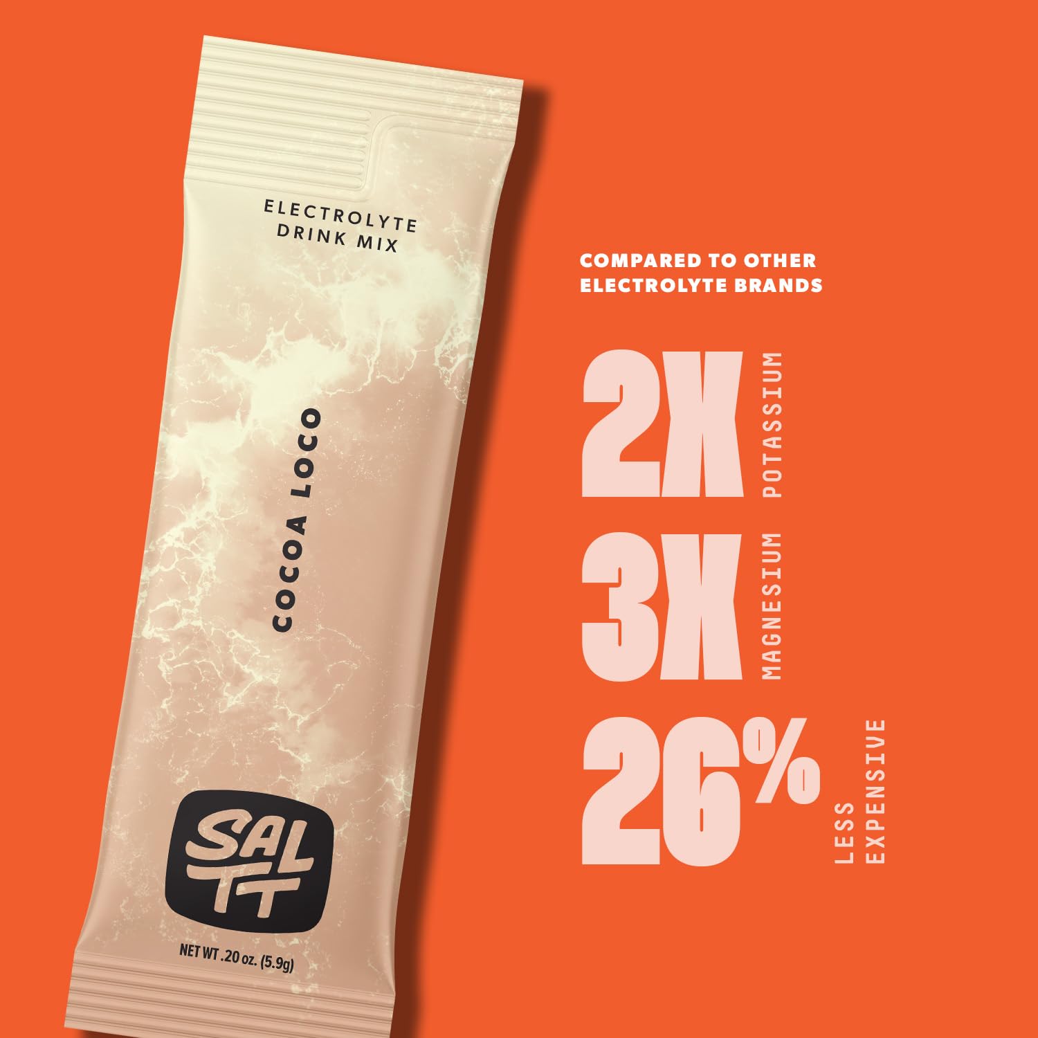 SALTT Cocoa Loco packaging closeup highlighting clean ingredients.