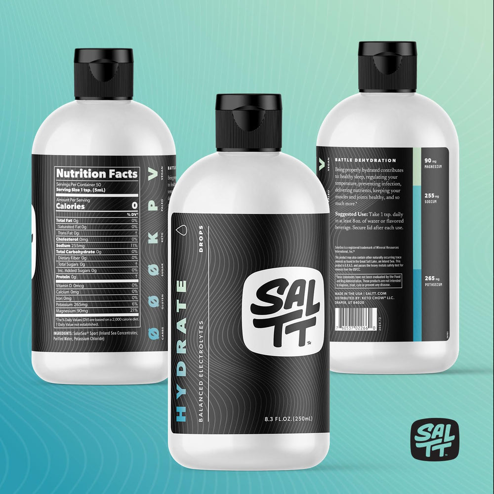 Keto Chow SALTT Hydrate travel-ready bottle for outdoor adventures