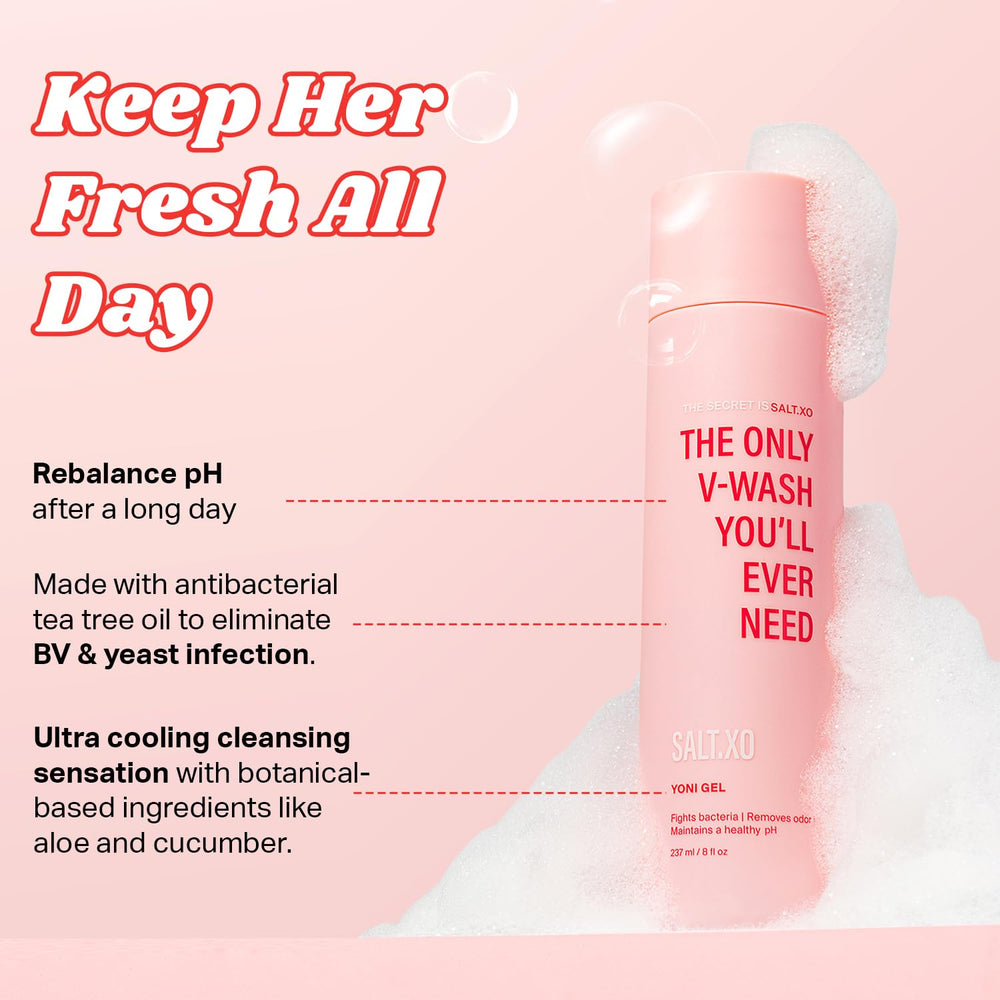 SALT.XO ingredients display aloe cucumber tea tree peppermint for soothing care