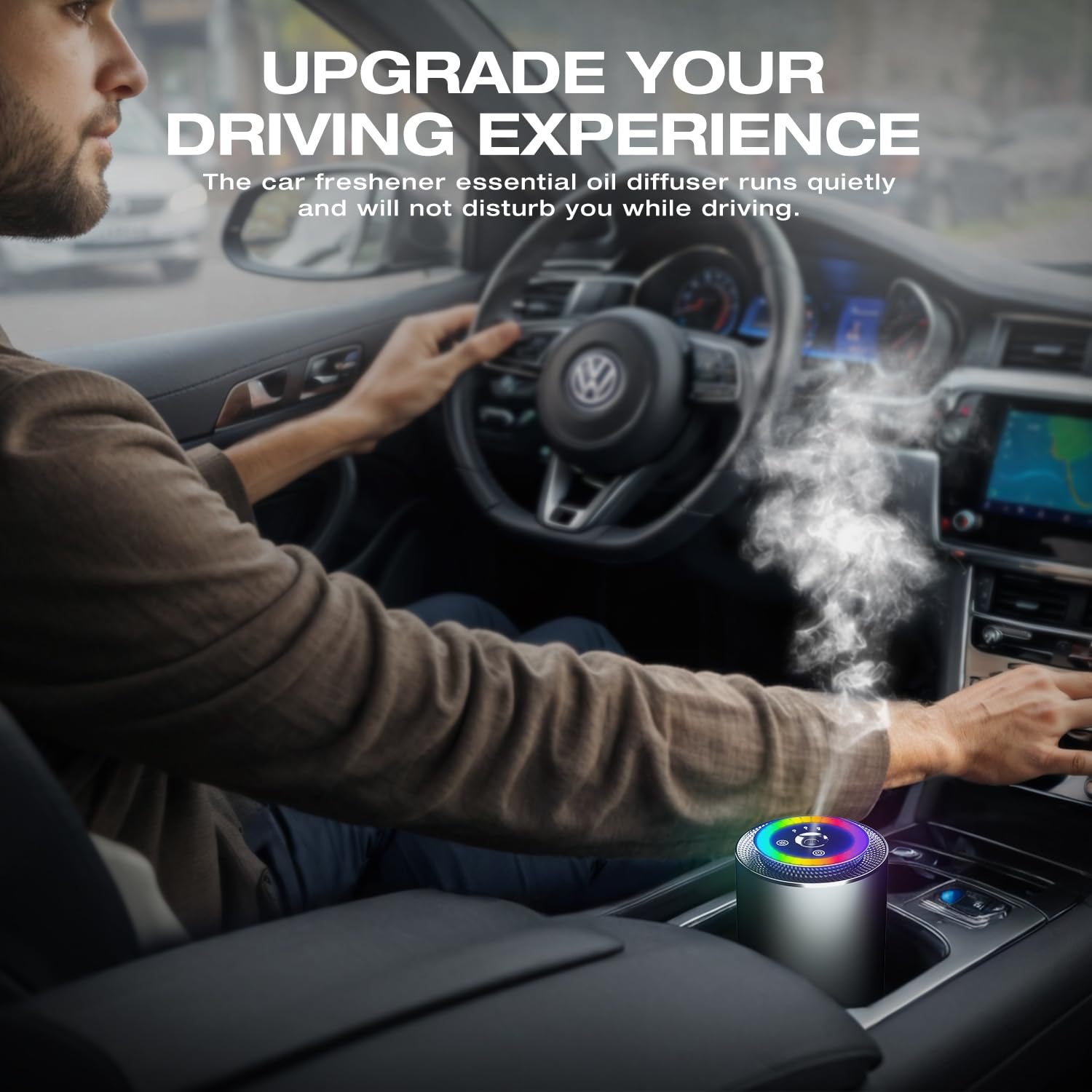 Salubrito ambient lights glow to match music for night driving.