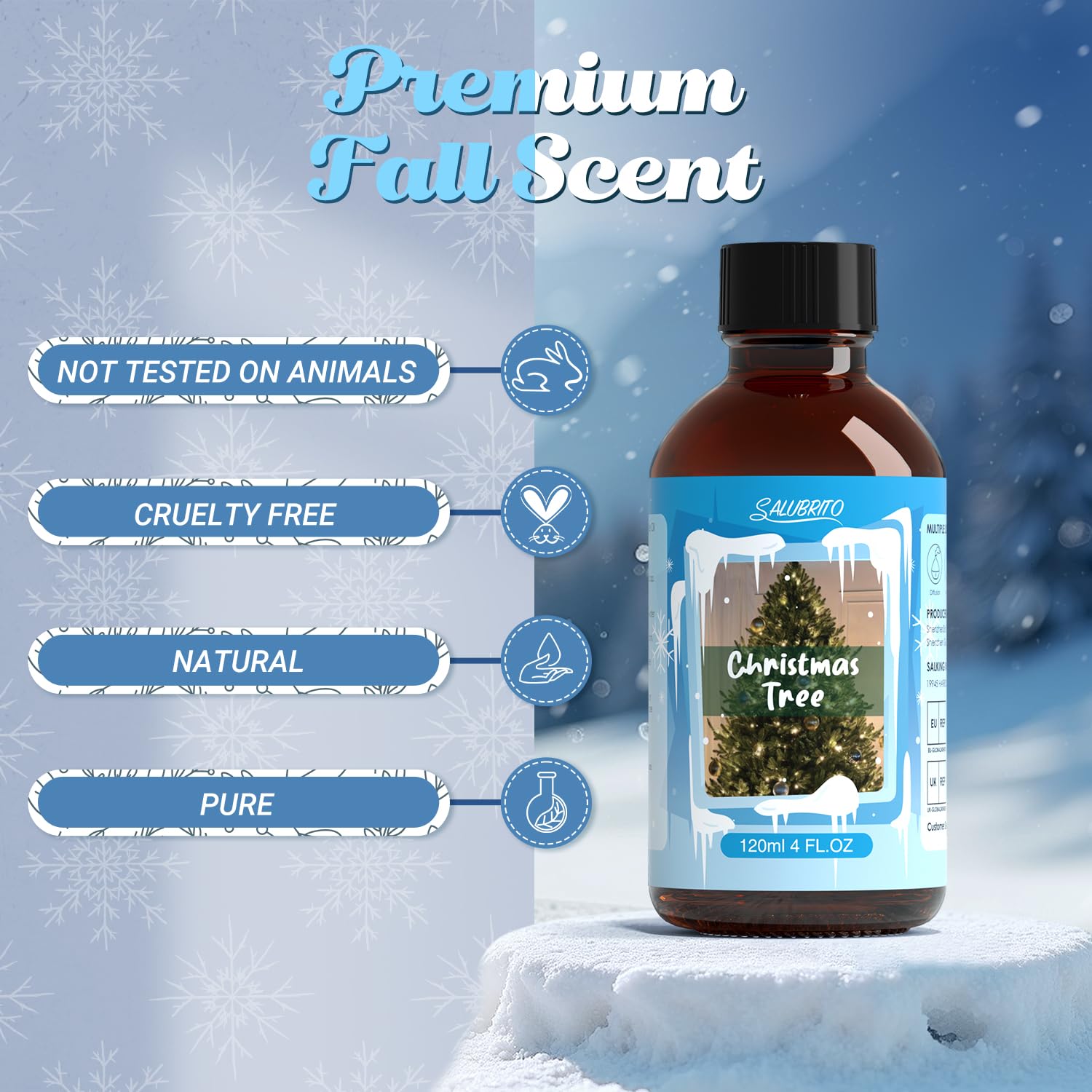 Salubrito oil drops added to a diffuser for a crisp evergreen scent.