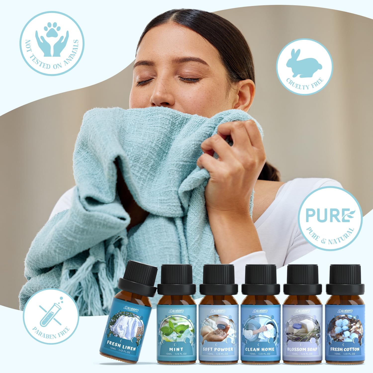 Salubrito diffuser oil for cotton scent creating a fresh, inviting atmosphere.