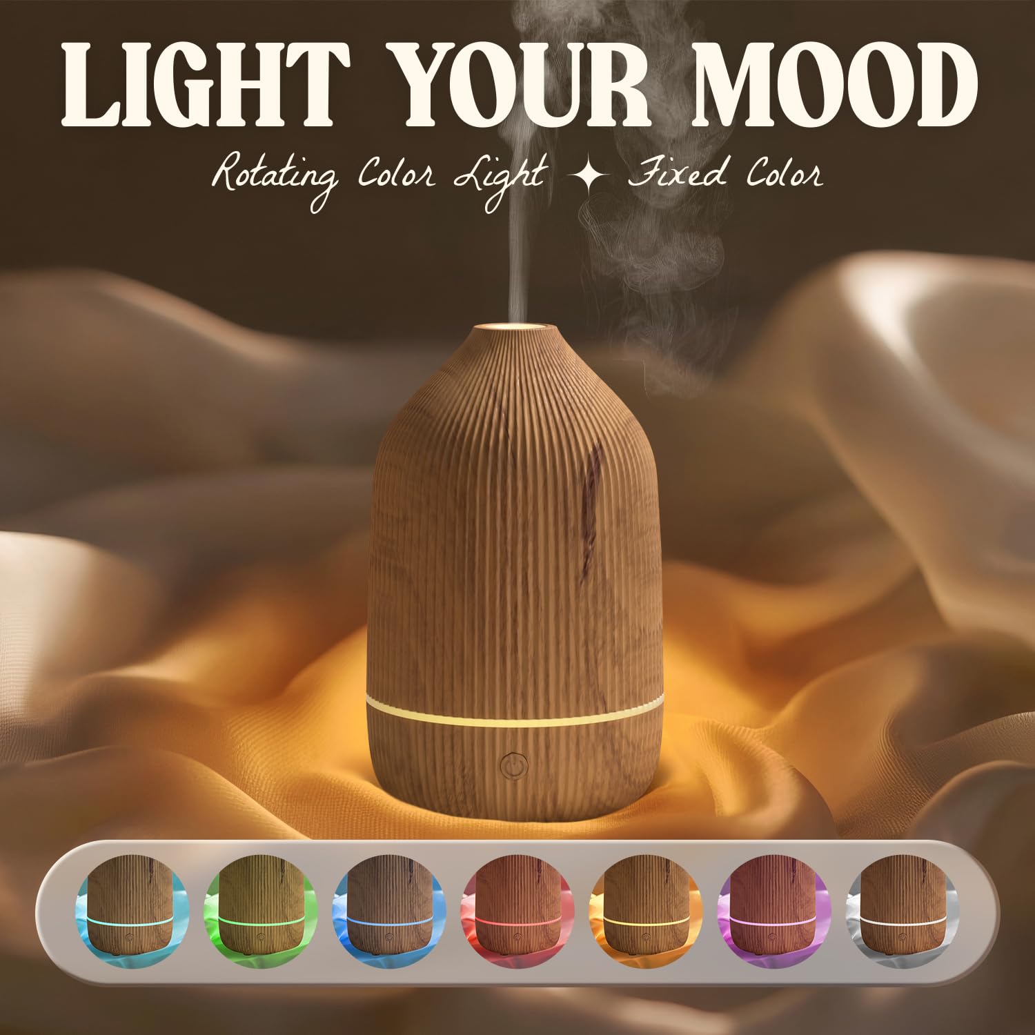 Salubrito essential oil diffuser on a desk with ambient light for focus.
