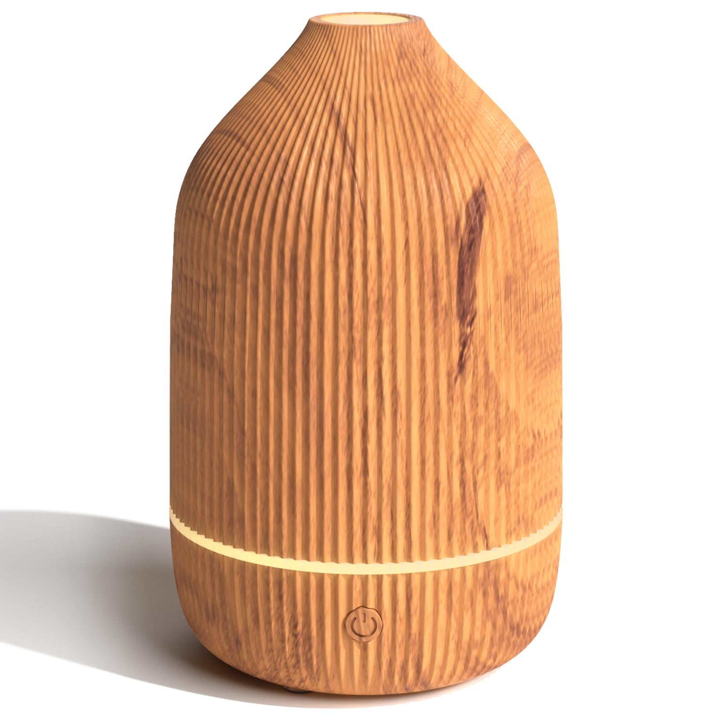 Salubrito essential oil diffuser wood grain close-up for a calming space.