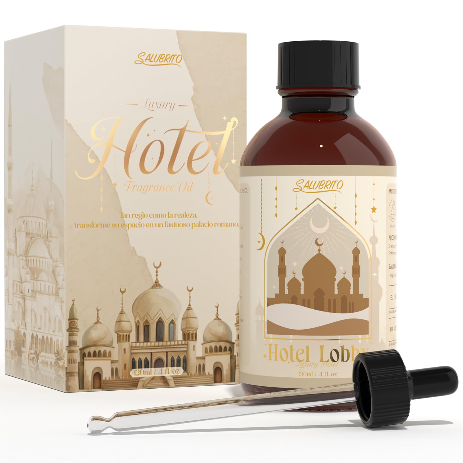Salubrito Hotel Lobby essential oil bottle for a refined room scent.
