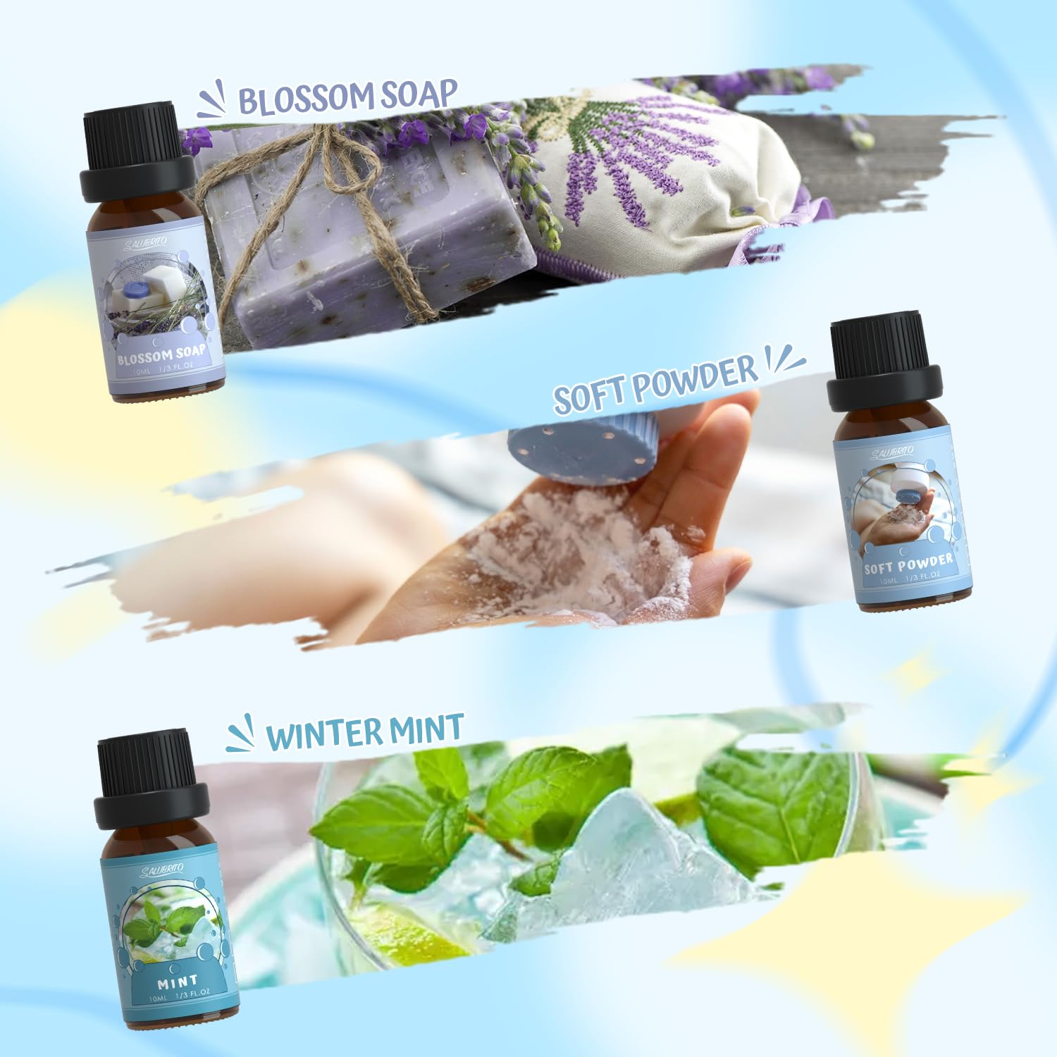 Salubrito soft powder blossom soap scent enhances laundry and cleaning tasks.