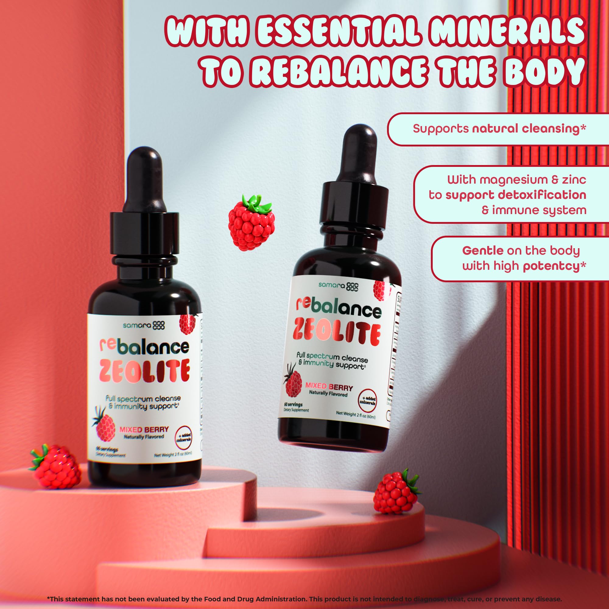 Label detail highlights Zeolite, Chlorella, and minerals.