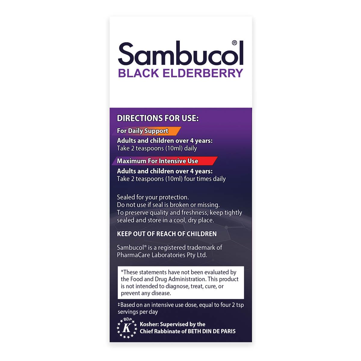 Sambucol Advanced Black Elderberry Syrup bottle-hero conveys trusted elderberry brand legacy.
