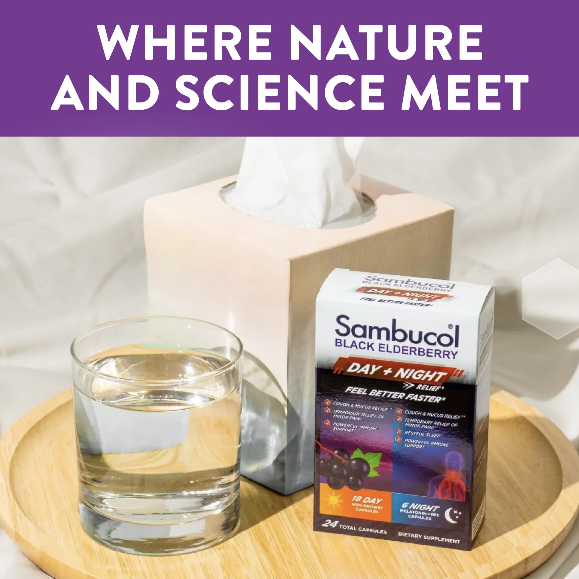 Sambucol Day & Night Relief night capsules ready for restful sleep