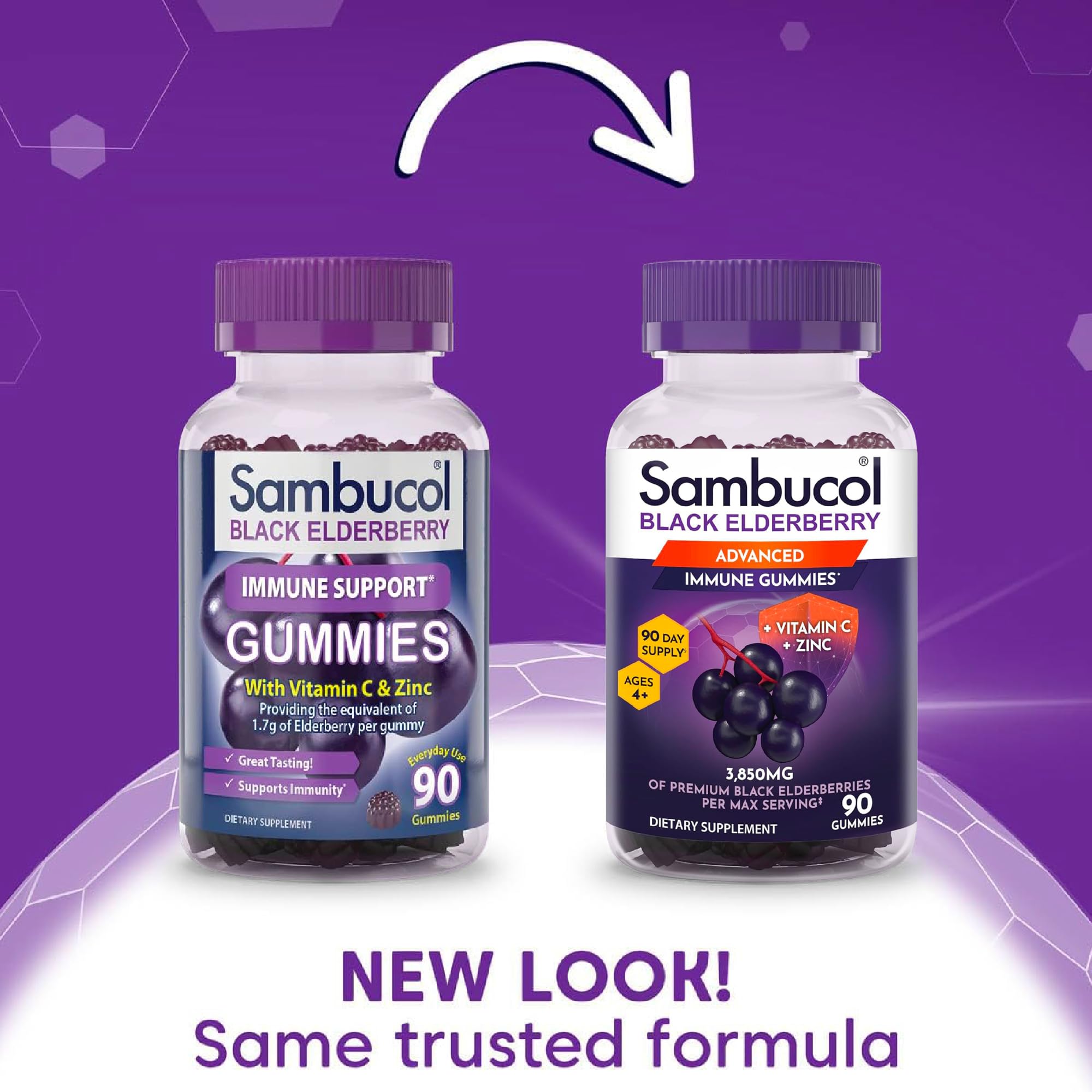 Sambucol elderberry gummies bottle back with vitamin C and zinc information