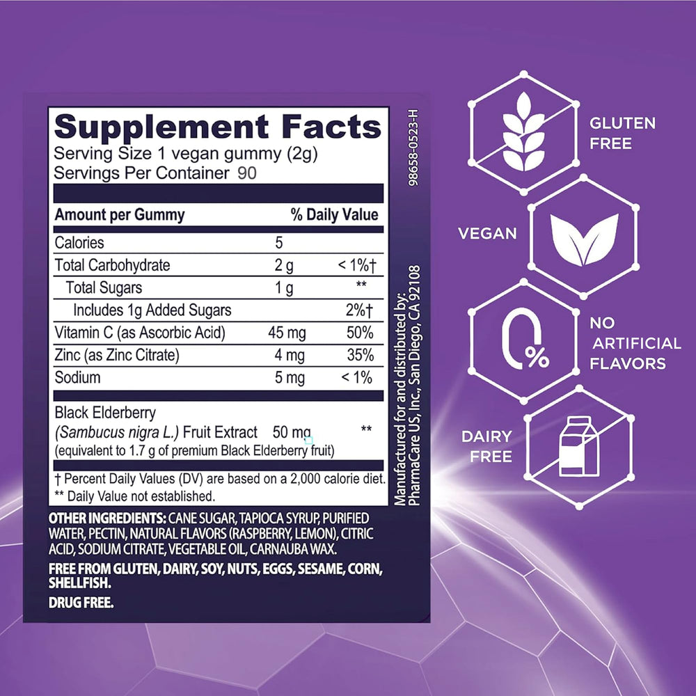 Sambucol elderberry gummies being poured onto a plate to show chewy texture
