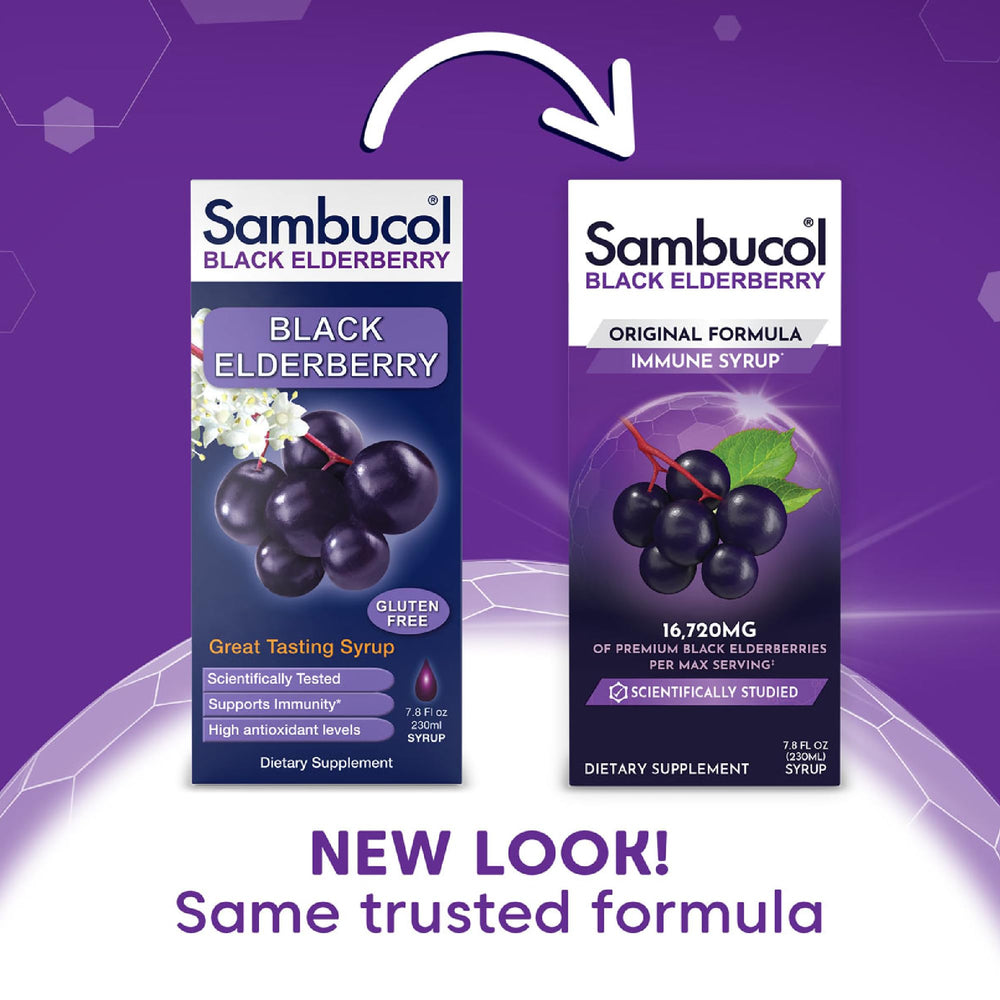 Pouring Sambucol Black Elderberry Syrup into a spoon for daily use