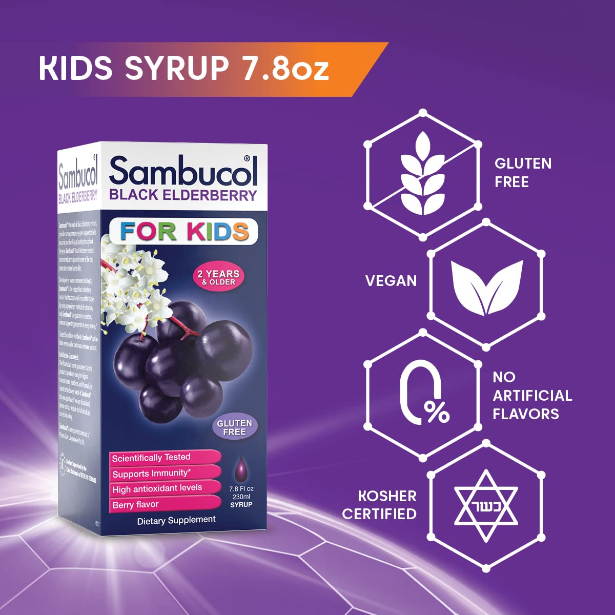 Sambucol Kids Syrup dosing scene with measuring cup for easy dosing