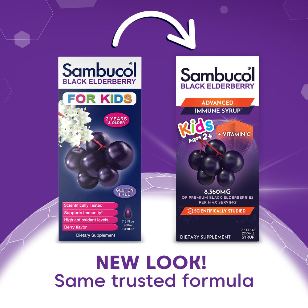 Sambucol elderberry ingredients label highlights premium black elderberry content