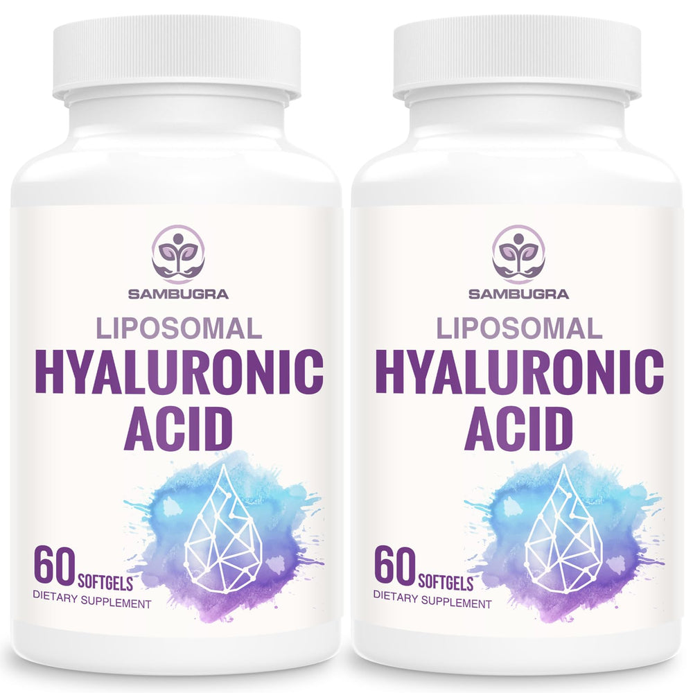 Sambugra liposomal hyaluronic acid capsule close-up showing smooth texture and hydration support.