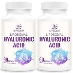 Sambugra liposomal hyaluronic acid capsule close-up showing smooth texture and hydration support.