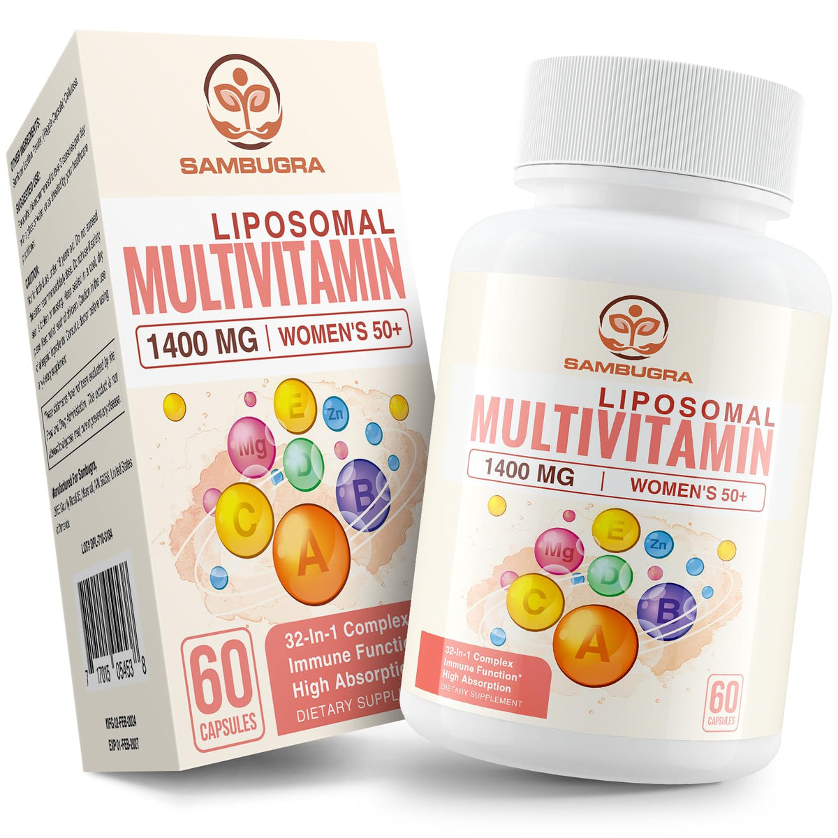 Sambugra liposomal multivitamin bottle for women 50+ supports daily wellness.