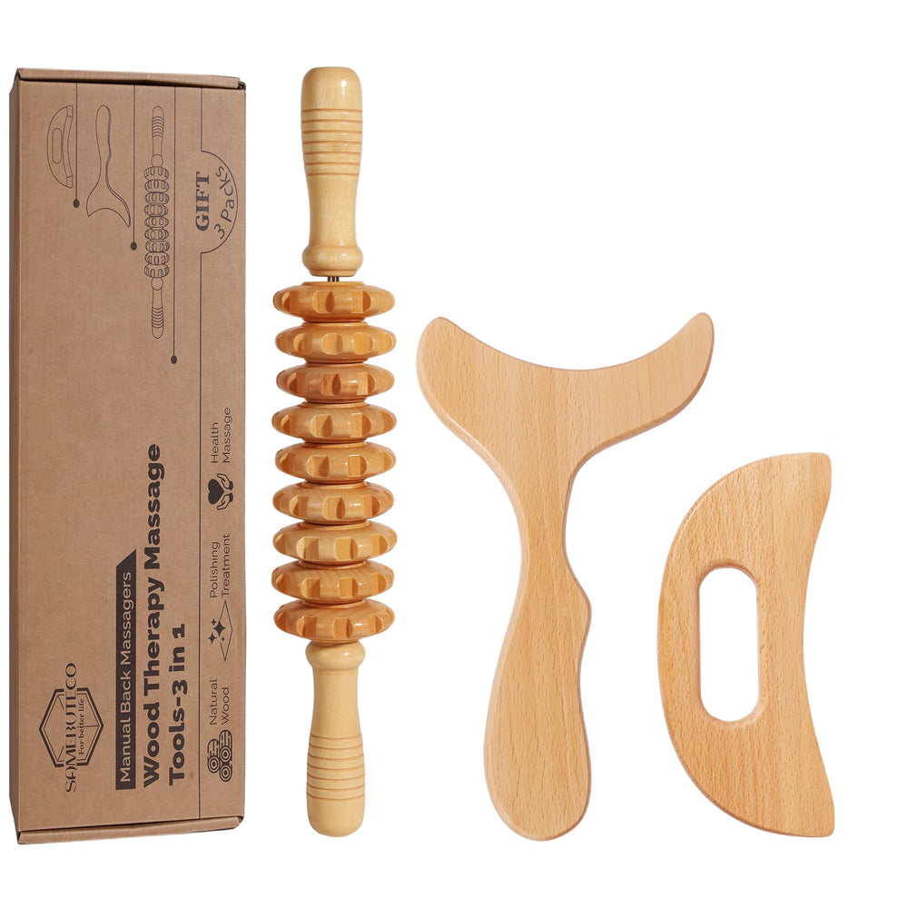 SAMEBUTECO Masaje linfático de madera en acción para estimular la circulación.