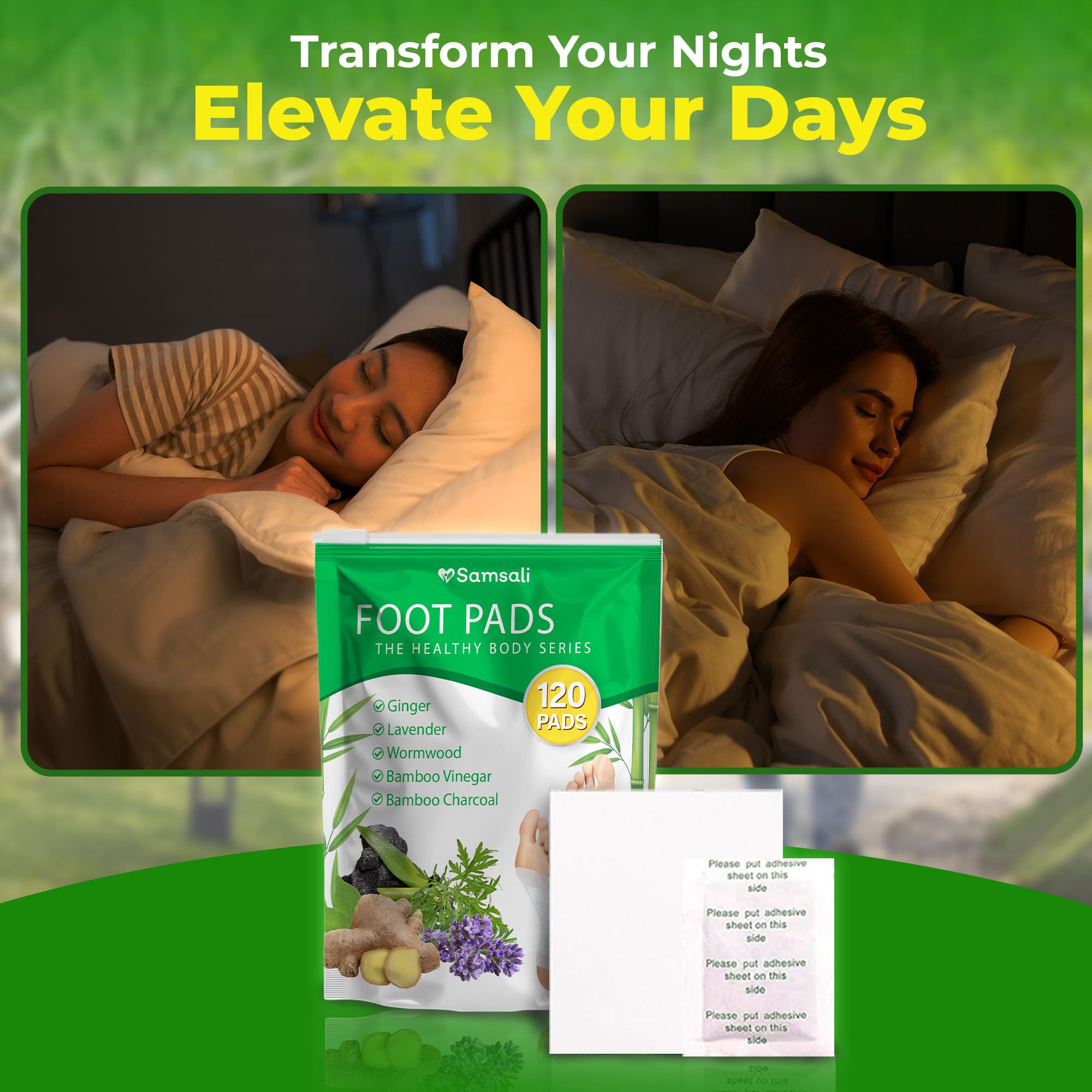 Samsali foot pads applied to the sole illustrate easy nighttime use