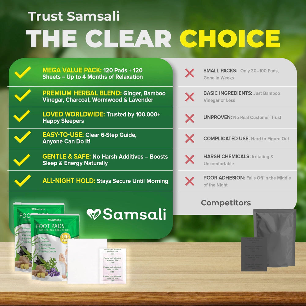 Samsali foot pads close-up highlighting natural ingredients for soothing relief