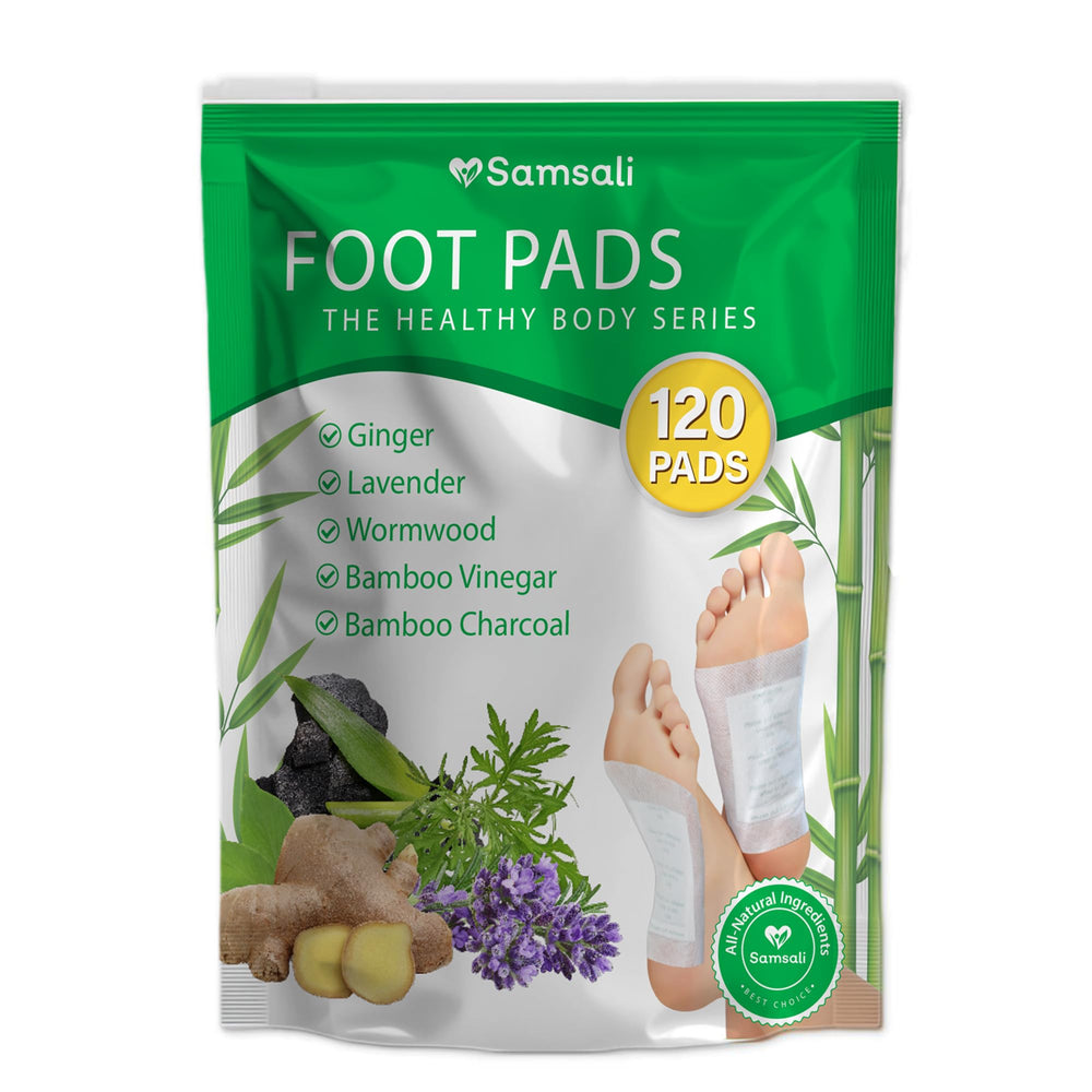 Samsali ginger and bamboo foot pads in a 120-pack box for daily foot comfort