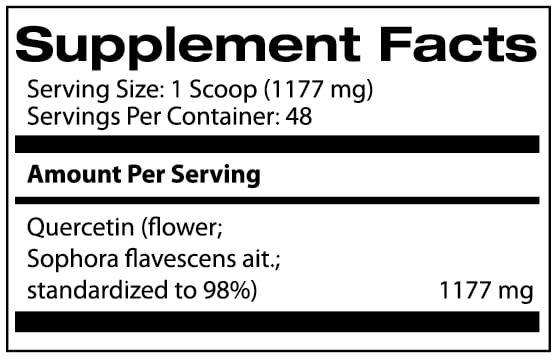 Samsara Herbs Quercetin extract label close-up highlights purity and product details.