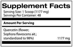 Samsara Herbs Quercetin extract label close-up highlights purity and product details.