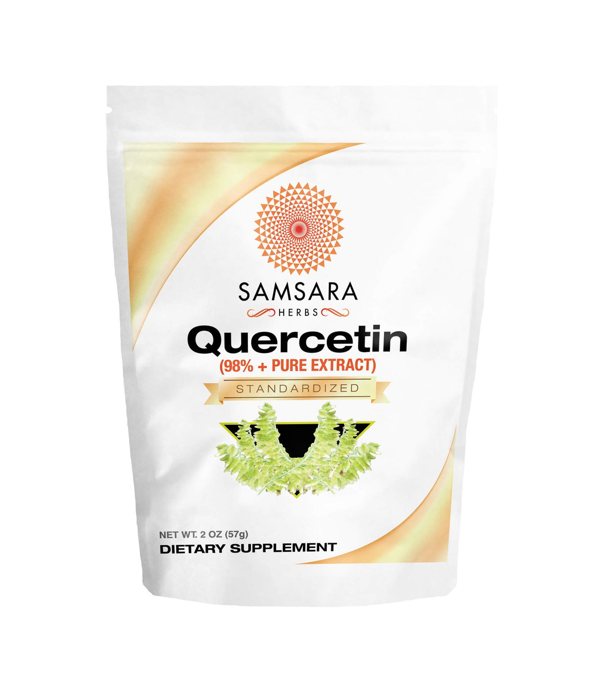Samsara Herbs Quercetin powder bottle with high-purity extract for versatile use.