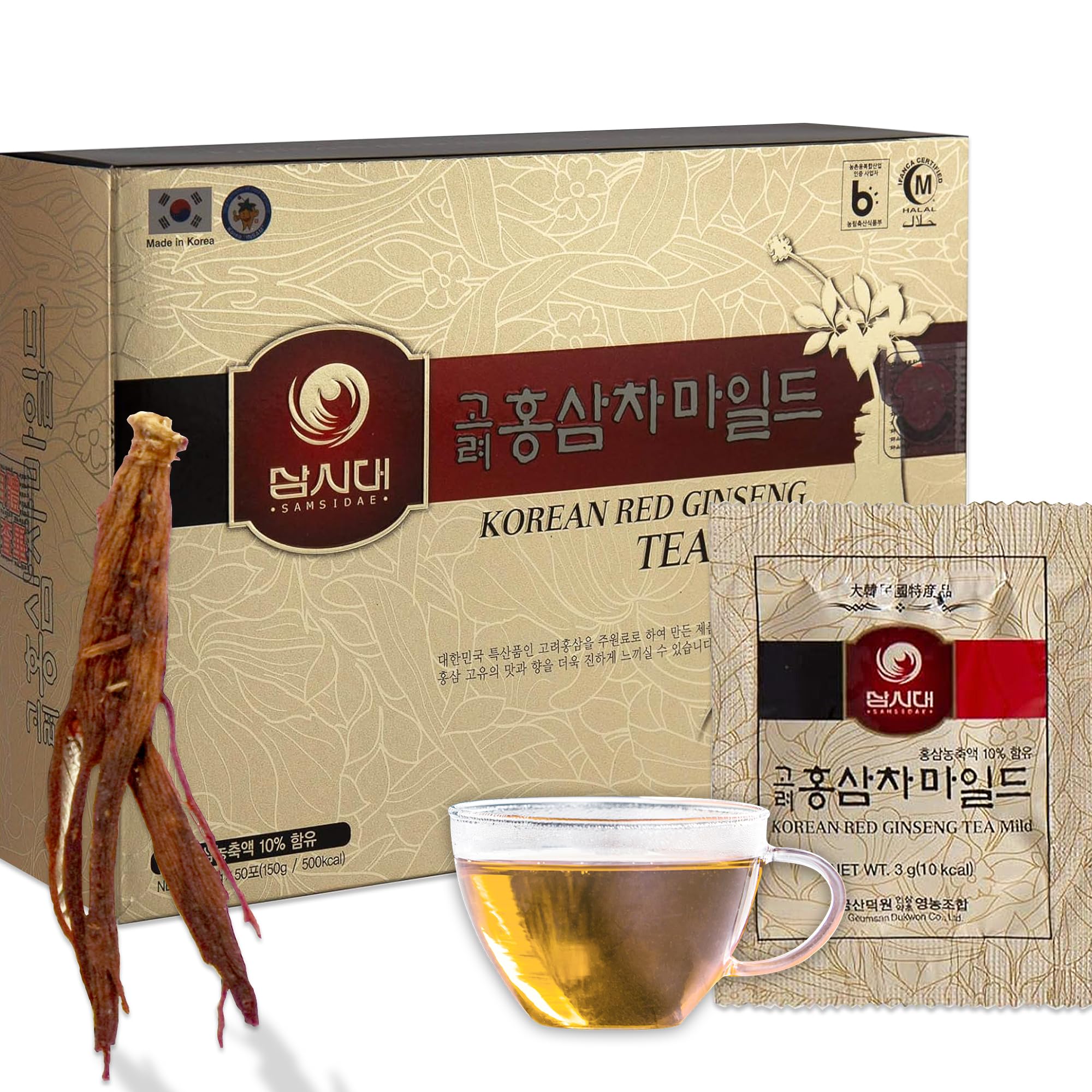 SAMSIDAE Korean Panax Red Ginseng Instant Tea box sachets support energy throughout the day.