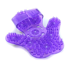SAMYO palm-shaped massage glove with 360-degree rollers enhances circulation on arms and legs.