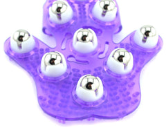 SAMYO palm-shaped massage glove in purple offers gentle relief during self-care routines.