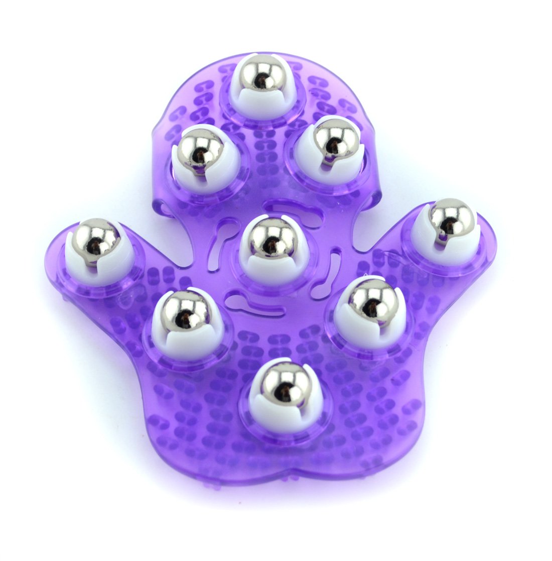 SAMYO palm-shaped massage glove with roller balls for targeted back and shoulder relief.