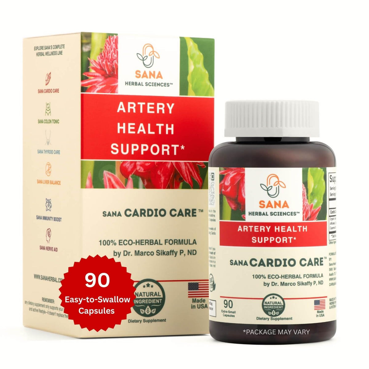 Sana HS Artery Plaque Removal bottle with easy-to-swallow capsules for daily heart support.