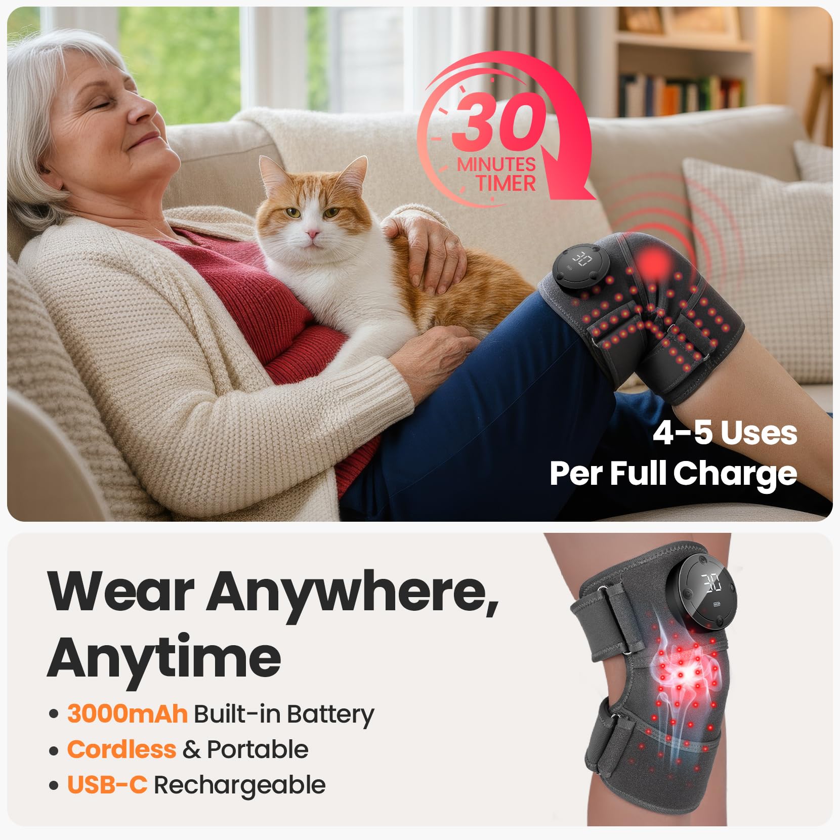 SanaTech knee brace adjustable strap securely wraps the joint for a precise fit.