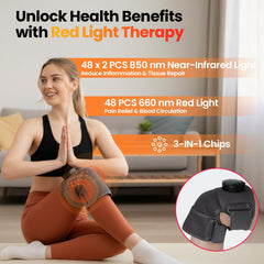 SanaTech knee brace infrared heat glow highlighting gentle warmth during use.