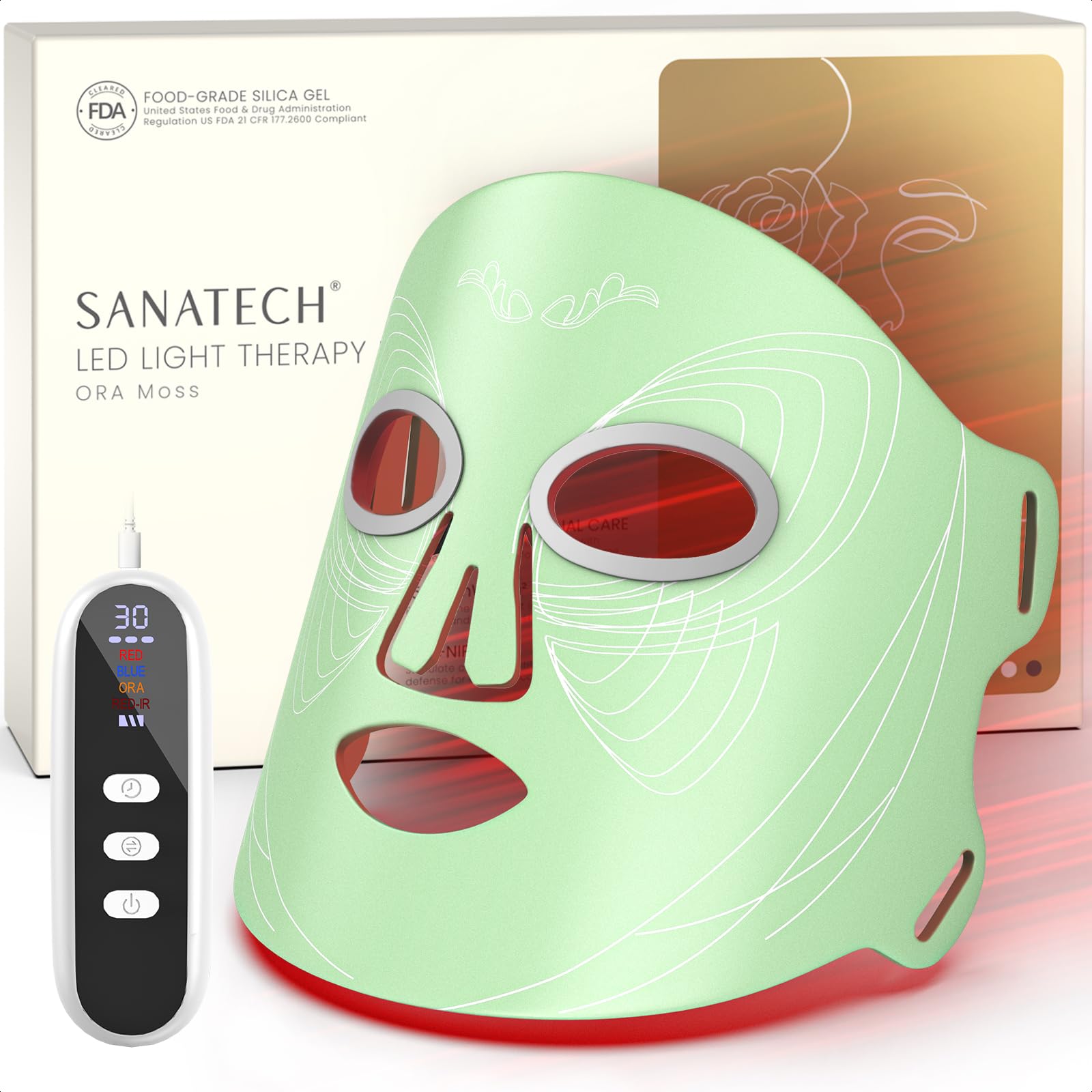 SanaTech LED mask front view, compact home-use design