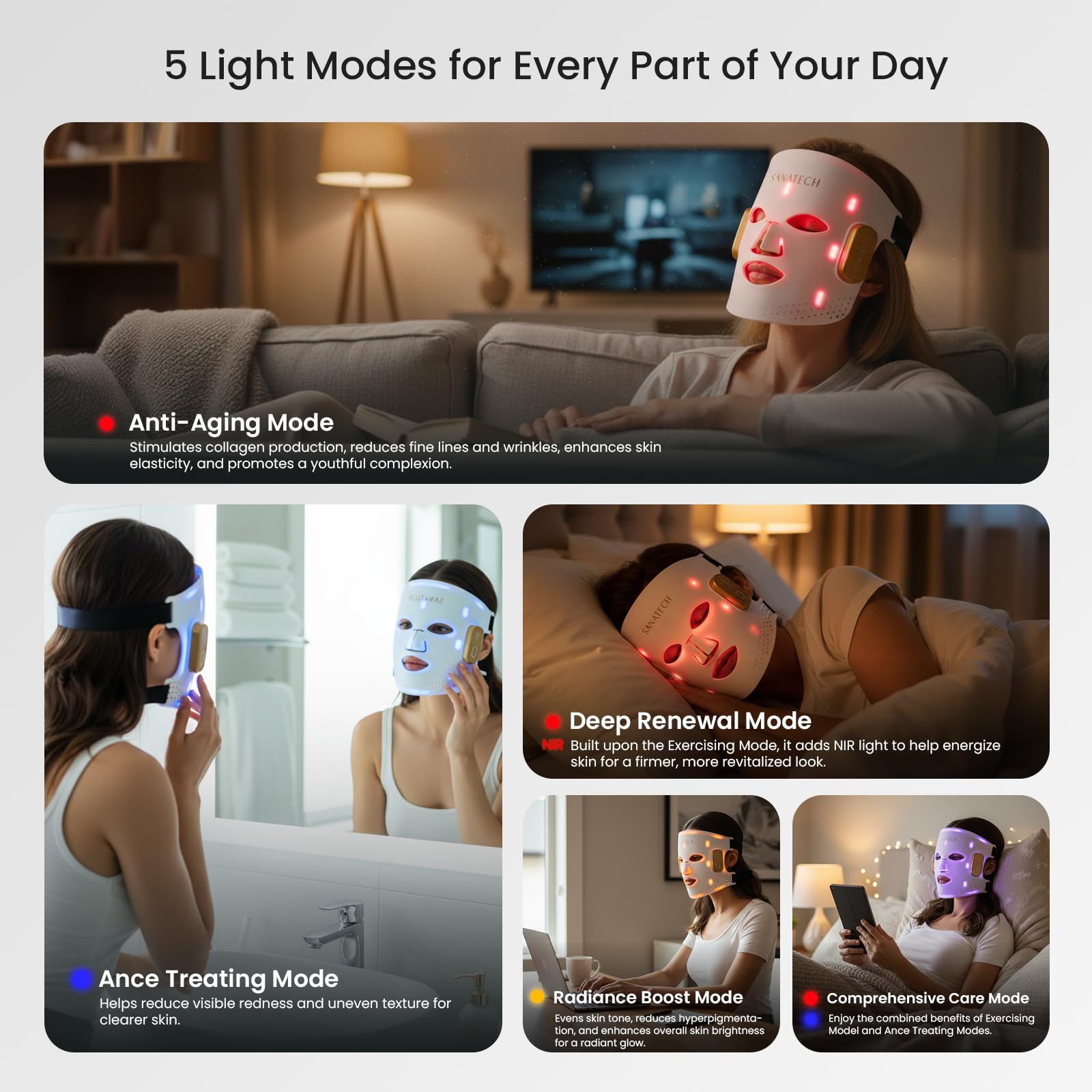 SanaTech portable LED therapy mask for home, office, or travel