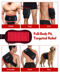 SanaTech red light therapy belt worn on knee for flexible muscle support