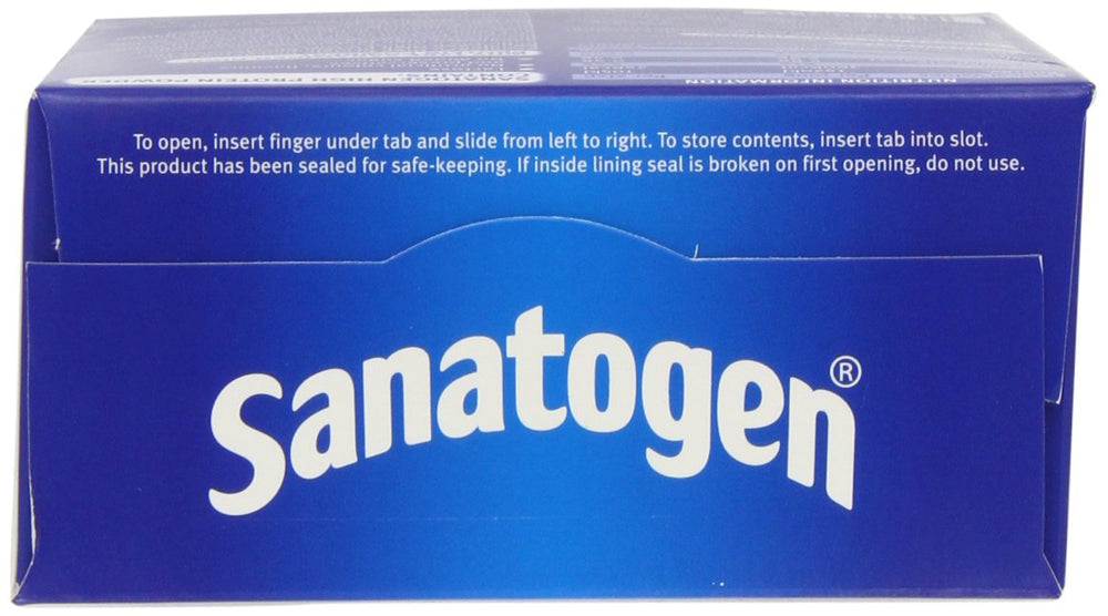 Sanatogen high protein powder label detail with branding
