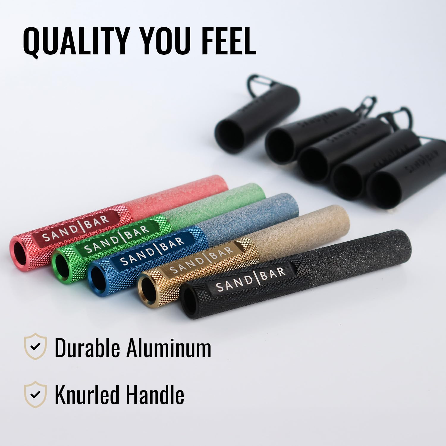 SandBar knurled handle detail showing secure grip during use
