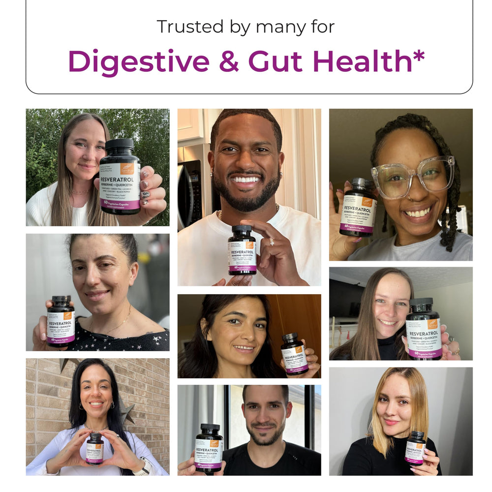 Person taking Sandhu's Resveratrol capsules with meal for daily routine.