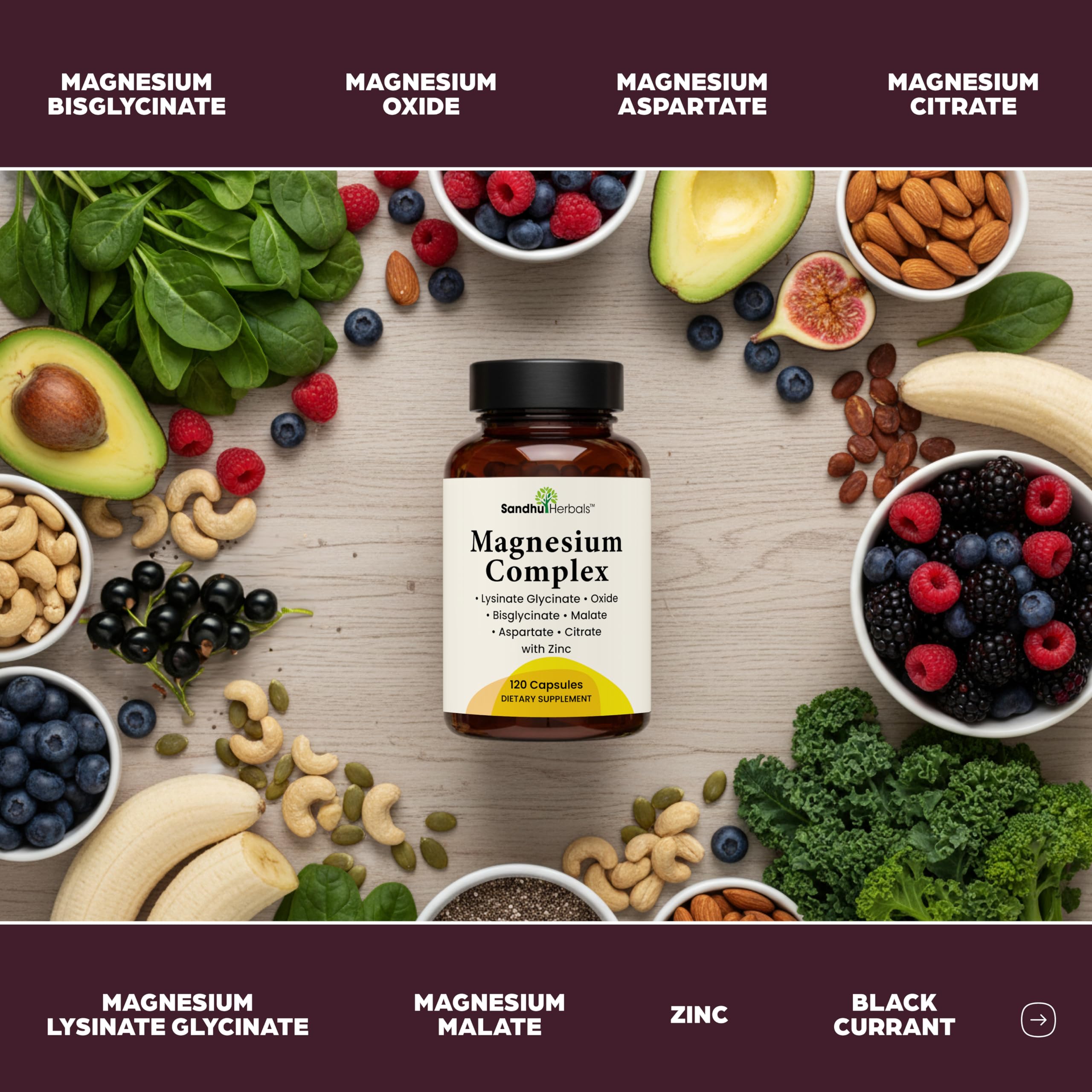 Nutrition facts for SandhuHerbals Complete Magnesium Complex close-up