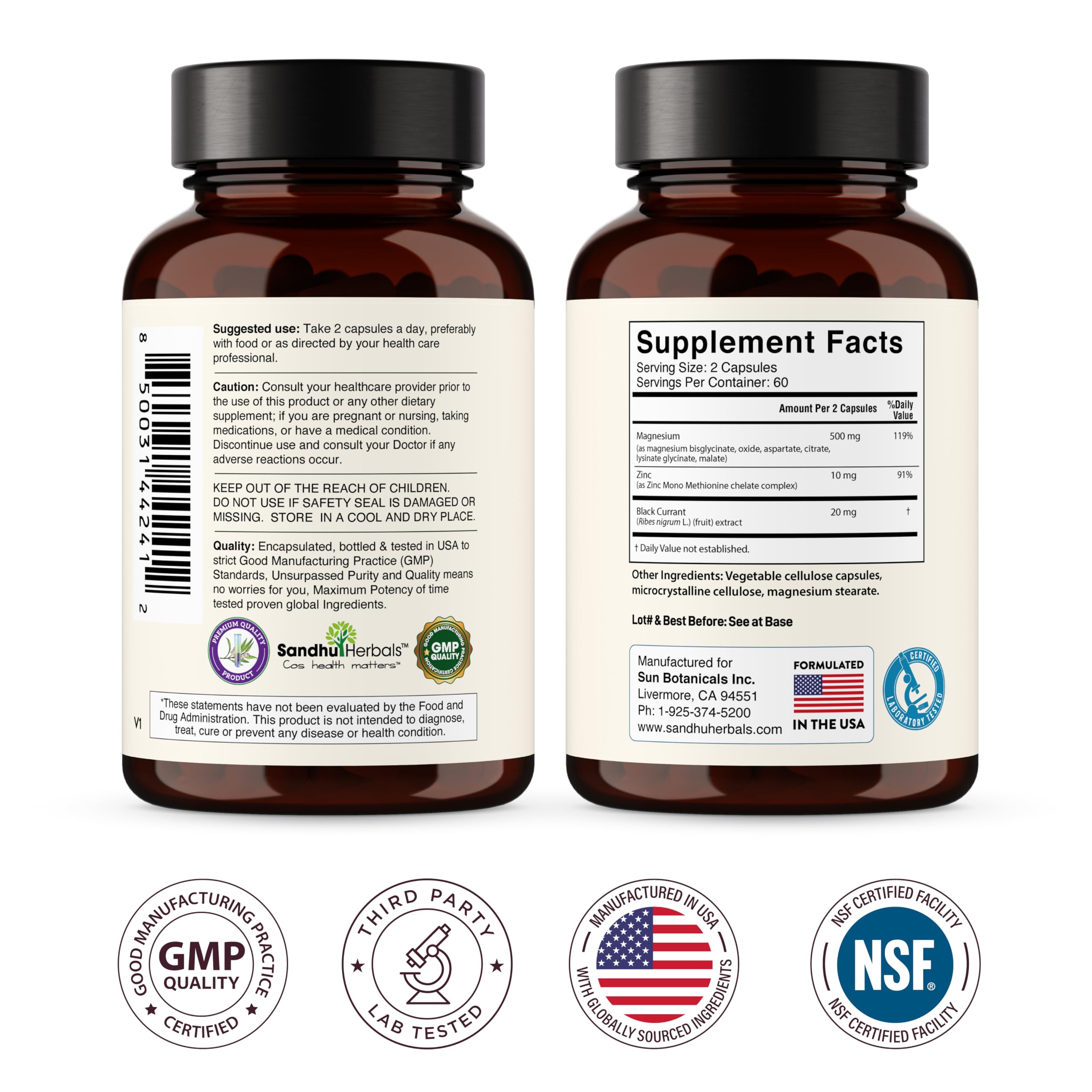 Packaging of SandhuHerbals Complete Magnesium Complex emphasizing purity
