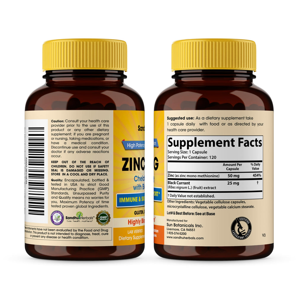 Sandhu Herbals Zinc 50mg capsules ready to swallow for daily wellness